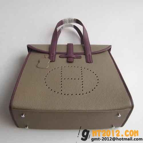 エルメススーパーコピーHERMES Feudou ハンドバッグ グレー+ムラサキ hr12718